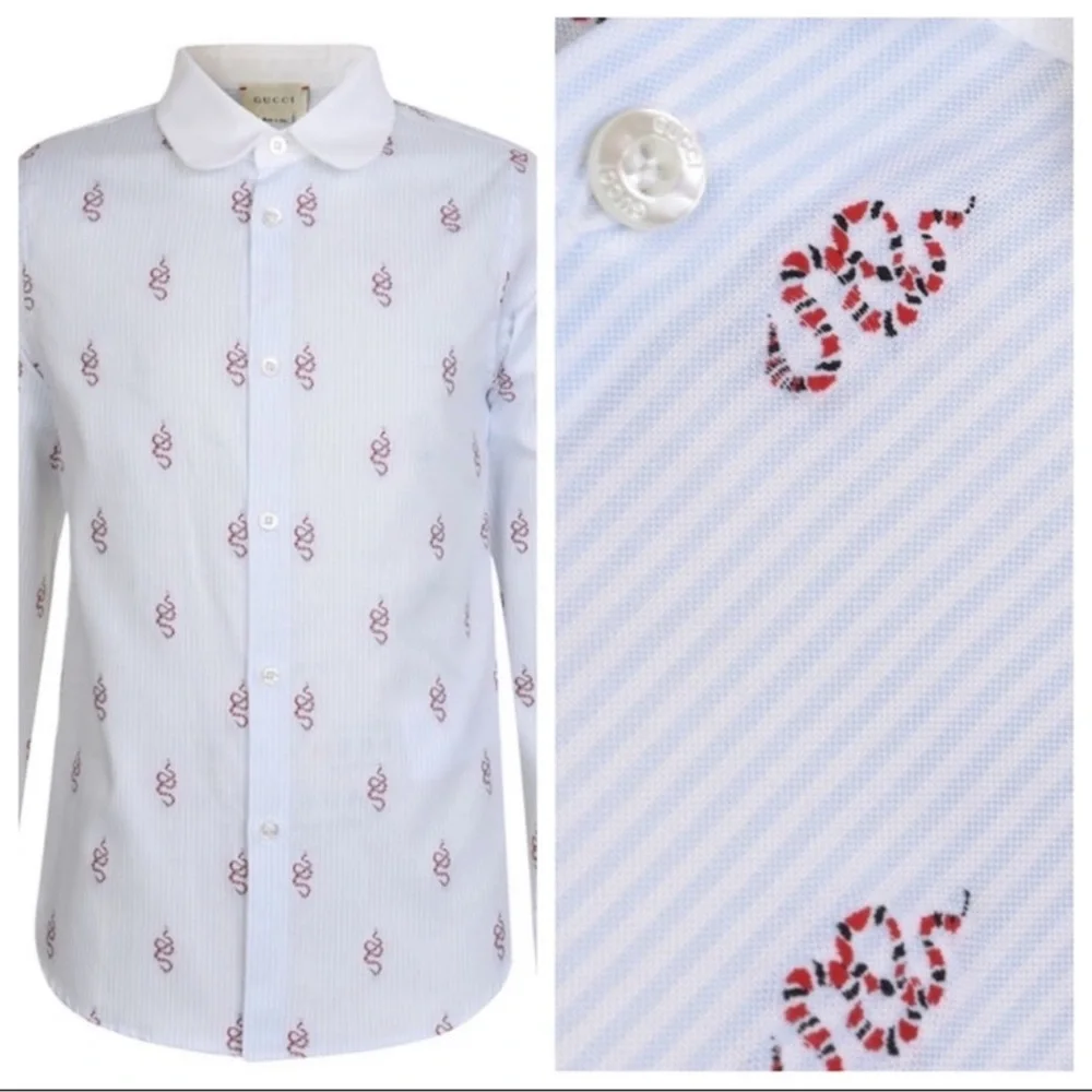Gucci Kingsnake Logo Embroidered Button Down Kids Shirt Oxford
